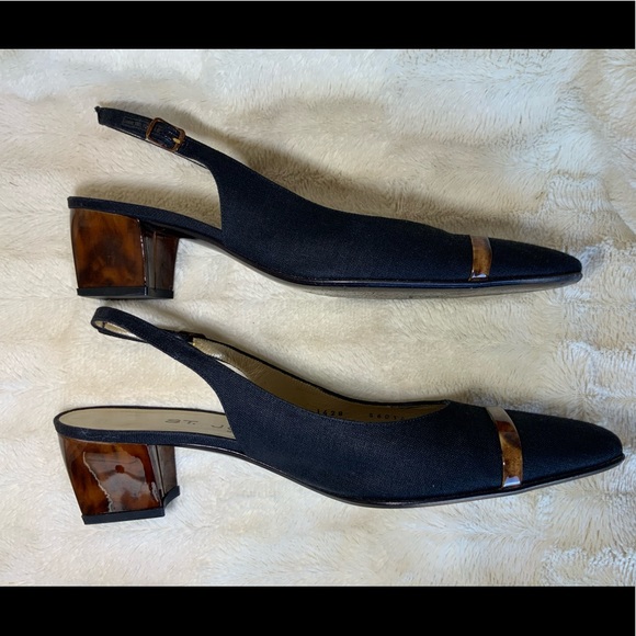 ST. JOHN Navy Blue Slingbacks w/ Turtoise Shell Heels women’s size 8 - Picture 3 of 8